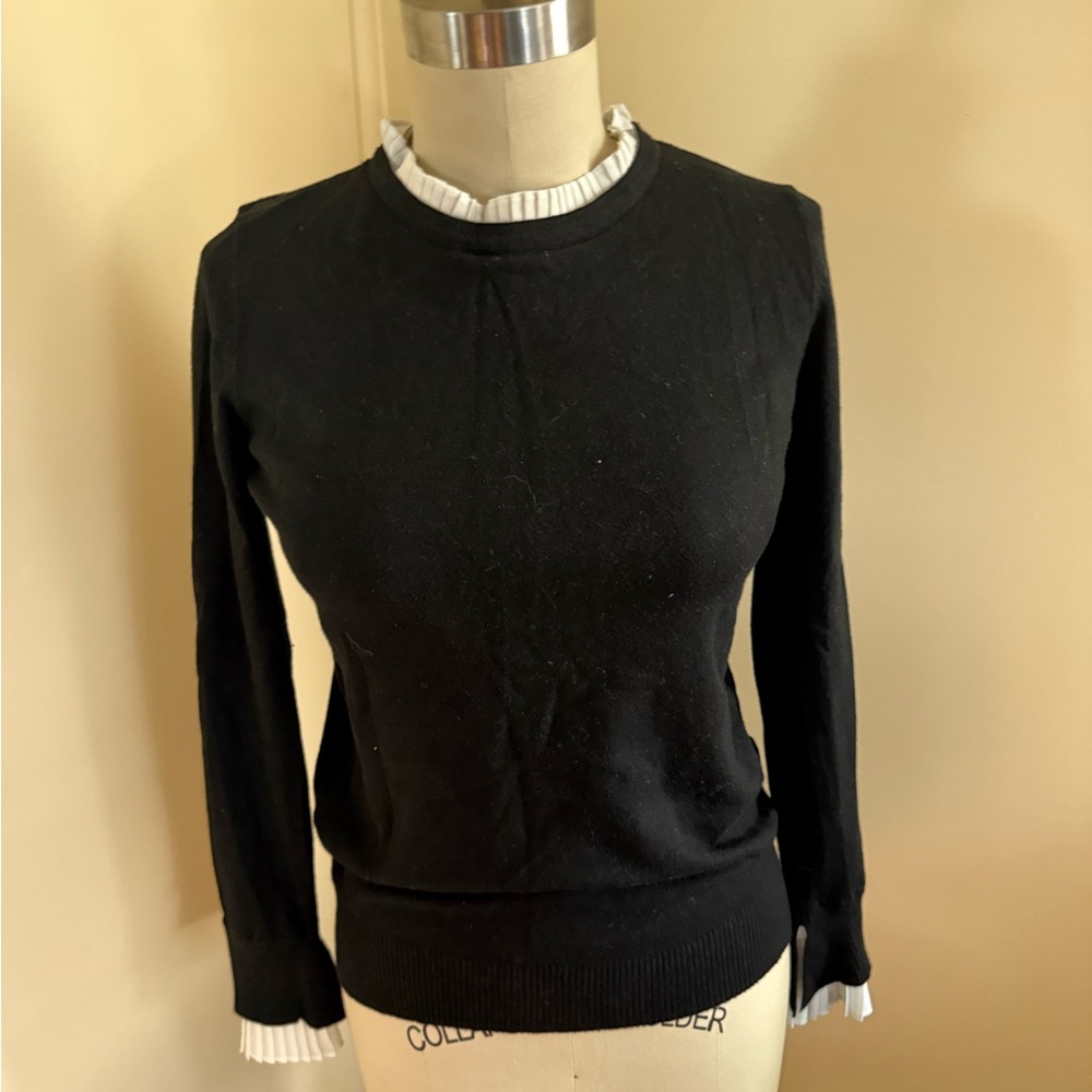 Vila Milano Black Sweater With White Ruffle Trim